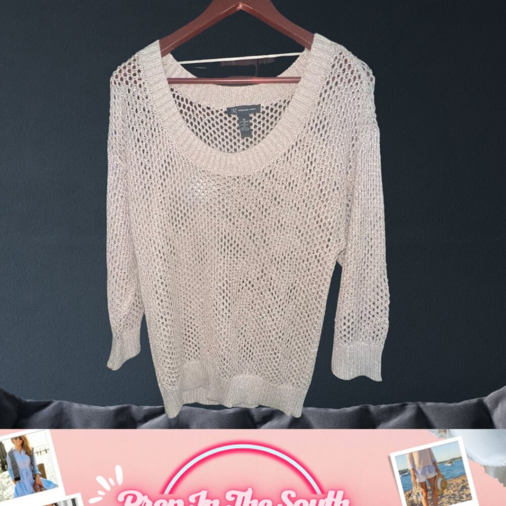 INC International Concepts Open Weave Gold Metallic Sweater – Size M